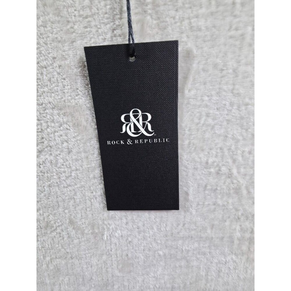 Rock & Republic Sz L Side Ruched Surplus Sweater Heather Grey Black Modesty Snap - Picture 2 of 9